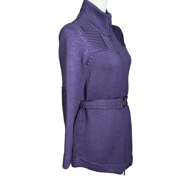 Doncaster Silk Knit Cardigan Sweater Jacket Sz S Zip Belted Purple Heavy Chunky - Picture 5 of 8